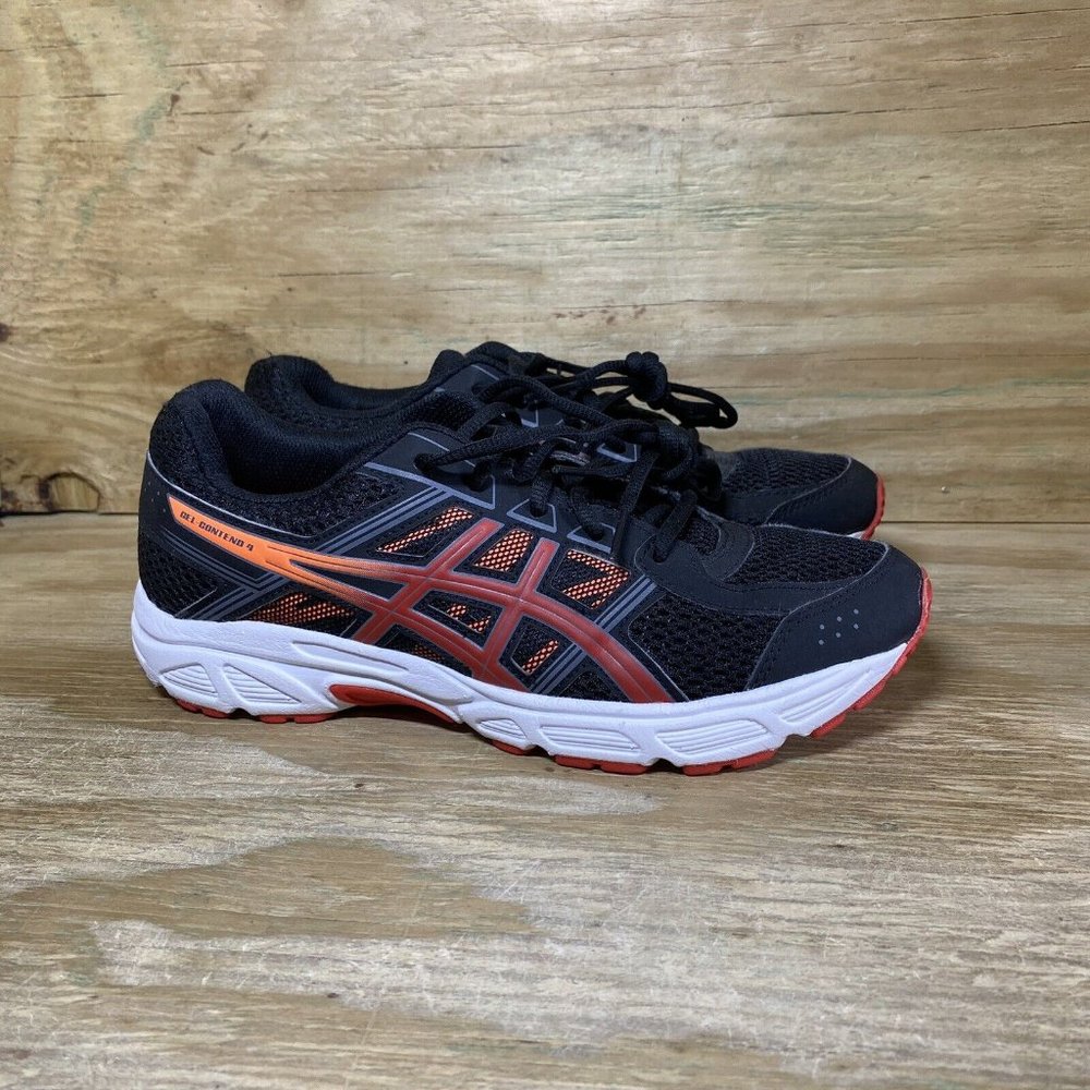 Asics Gel Contend 4 Running Shoes Mens 6 1/2 Black Orange Red Low Lace Sneakers